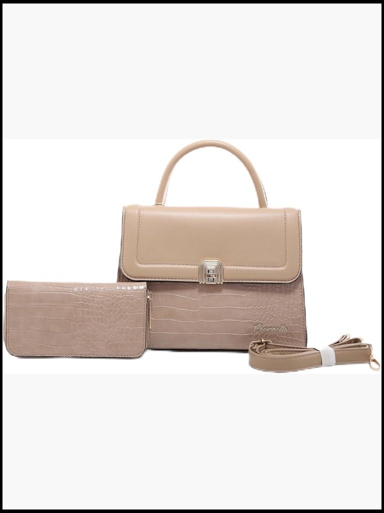 Crocodile Pattern Satchel Set With Mini Clutch Structured Top Handle Crossbody